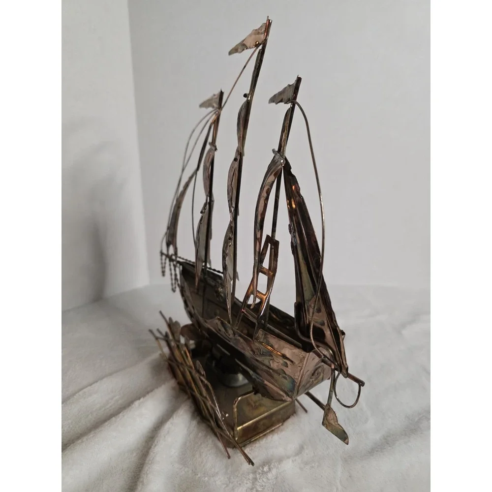 Vintage Copper Plated Ship With Rocking Motion & 